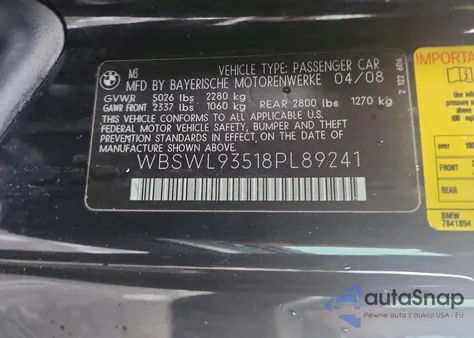 2008 BMW Motorrad M3 from USA, damaged, VIN WBSWL93518PL89241